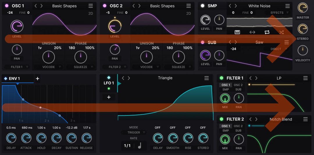 LUXOR UI with arrows